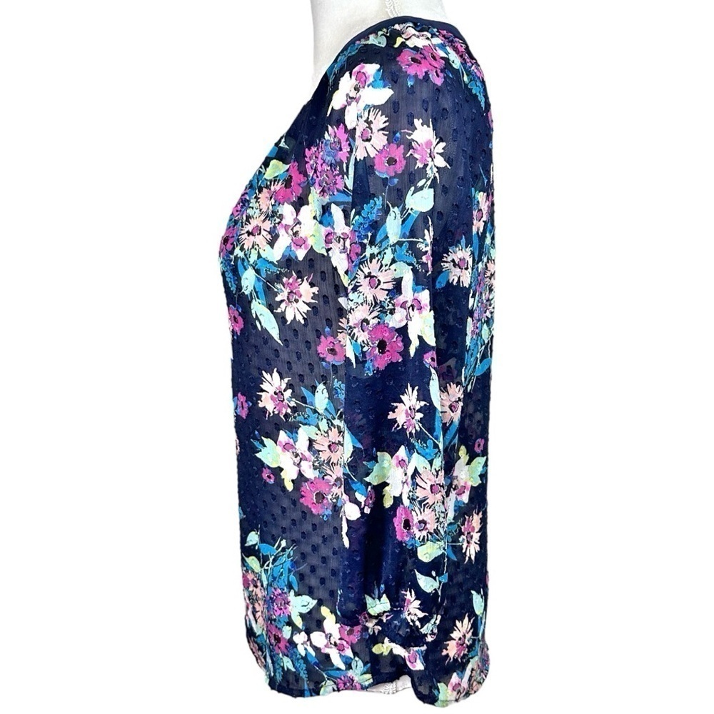 🌸NWT- Candies- Navy Floral Sheer 3/4 Sleeve Tunic- Size M - Picture 5 of 8
